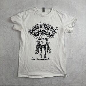 Gildan Death Dust Extractor White Short Sleeve Band‎ Shirt Mens Small Pit Stains